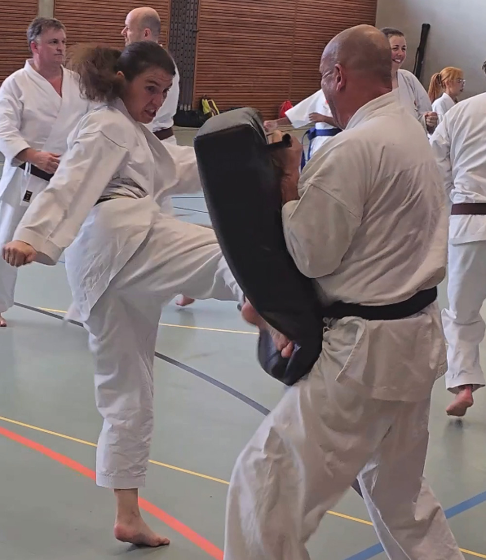 Selbstverteidigung für Frauen Aarau. Karate-Instruktorin Tania Loureiro der Kampfsportschule Aarau. Sie ist Karate-Schwarzgurtträgerin seit 2000. Sie kann auch auf 8jährige Erfahrung als Kämpferin im MMA- und Thaiboxen zurückblicken. Zusätzlich trainierte sie einige Jahre Brazilian Jiu-Jitsu.